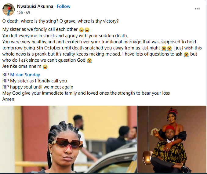 Nigerian woman d!es two days to her traditional wedding after complaining of chest pain
