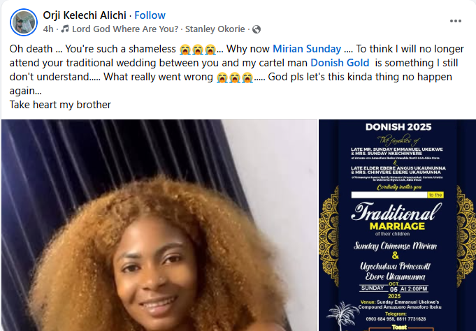 Nigerian woman d!es two days to her traditional wedding after complaining of chest pain