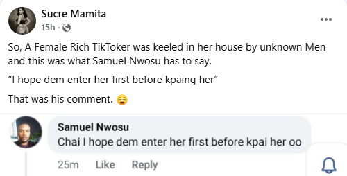 I hope they 'enter' her first before k!lling her - Nigerian man reacts to the m8rder of popular Ugandan TikToker 'Karichwife'