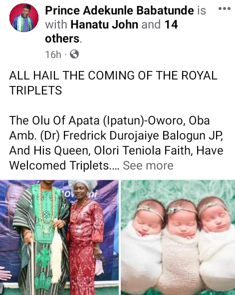 Jubilation as Kogi monarch?s wife delivers triplets after 17 years of waiting (videos)
