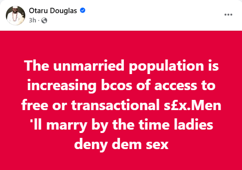 The unmarried population is increasing because of access to free or transactional s3x  - Nasarawa APC spokesman says