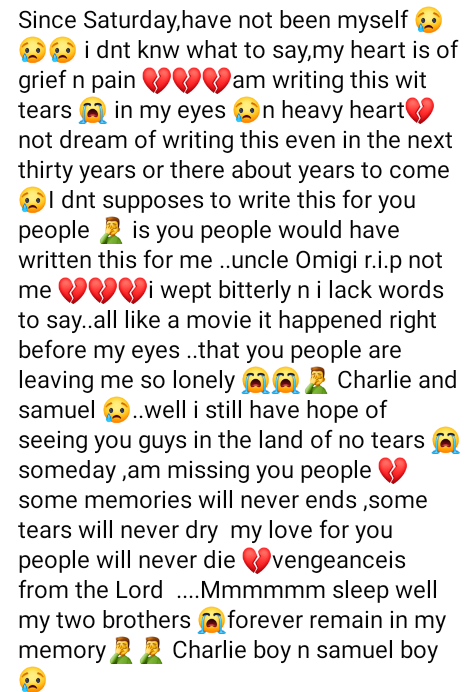 "Some tears will never dry" - Nigerian man mourns his two young brothers who drowned in river