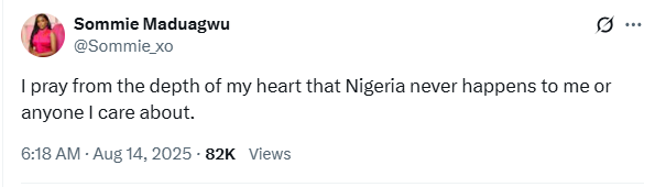 I pray from the depth of my heart that Nigeria never happens to me or anyone I care about - Arise TV anchor Somtochukwu tweeted 6 weeks before her death