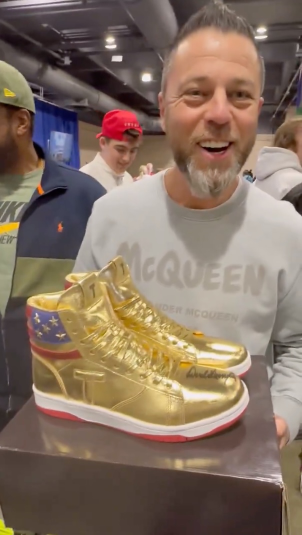 Russian CEO wins autographed golden Donald Trump sneakers after record breaking $9K bid (video)