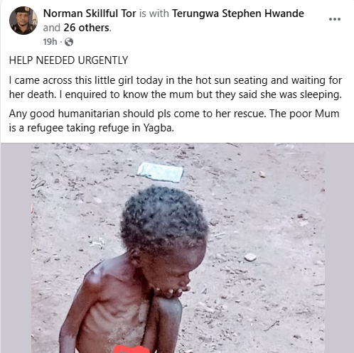 Severely malnourished child found abandoned under scorching sun in Benue