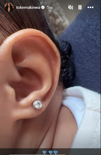 Toke Makinwa gifts her baby daughter diamond earrings