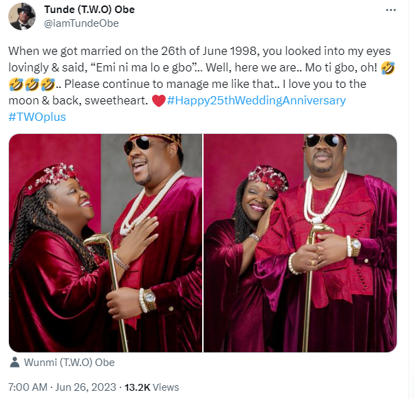 Singers Wunmi and Tunde Obe celebrate 25th wedding anniversary