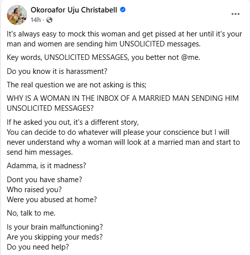 "Classless beings" - Nigerian woman threatens to 'disgrace' women sliding into her husband's DM