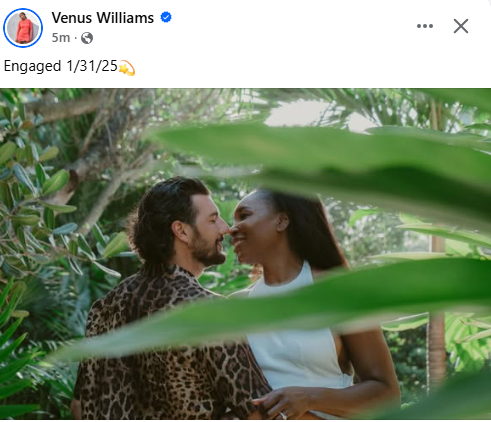 Tennis star, Venus Williams shares photos from her engagement to Italian actor Andrea Preti